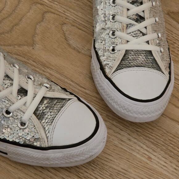 Converse Chuck Taylor All-Star Silver Sequins High-Top Sneakers Womens Size 9.5 - Picture 5 of 10